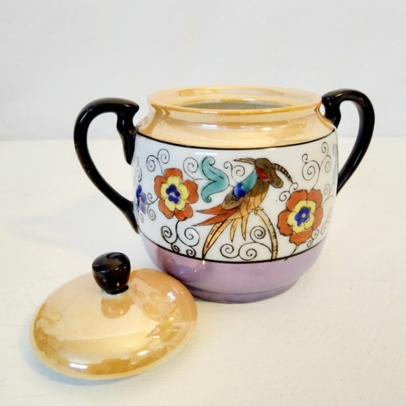 Vintage Japanese Lustreware Sugar bowl floral - Picture 1 of 2